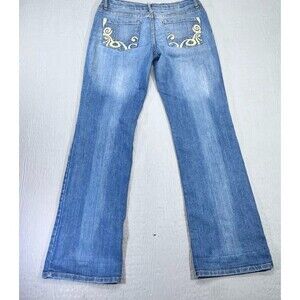 Vtg Clash Medium Wash Low Rise Jeans Pants Jr Size 9 Embroidered Y2k Hippie